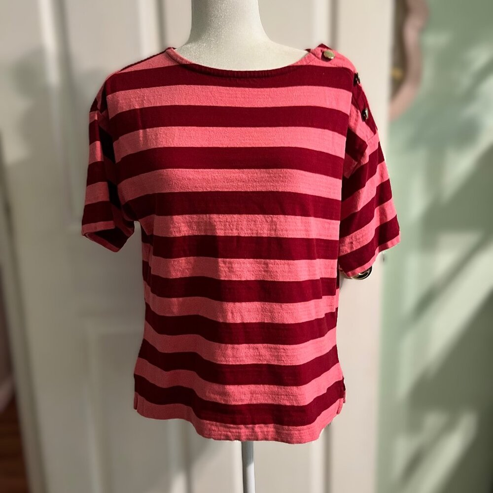 LOFT Red & Pink Striped Top Size S